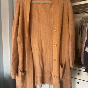 Everlane Alpaca Cardigan in Camel | 60% Alpaca Blend Knit Sweater Large